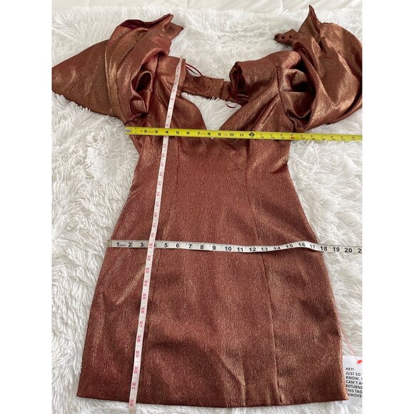 NWT ASOS DESIGN Super Sleeve Metallic Open Square Back Tux Mini Dress in Gold 6 - Picture 7 of 7